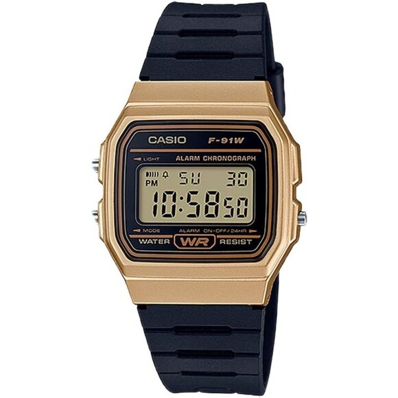 Casio Men's Black/gold F91w Series Water Resistant Led Light Sec Digital Watch - Picture 1 of 1